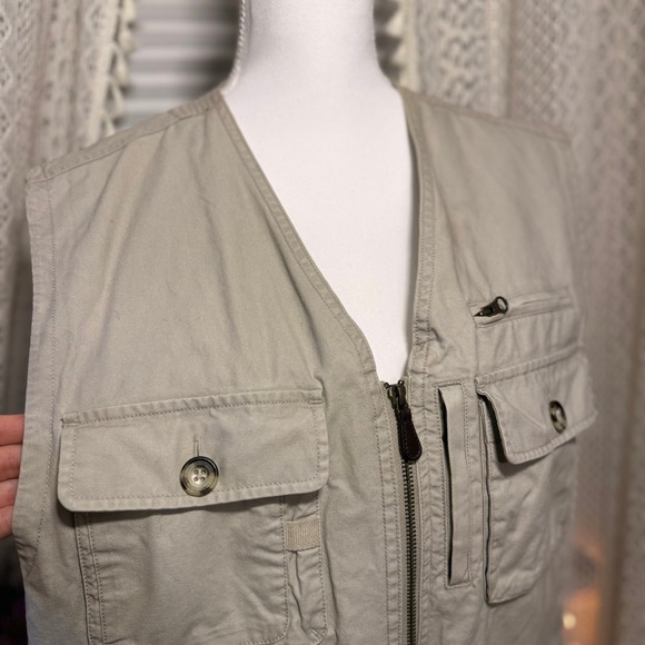 LL Bean Mens Fishing Vest Utility Pocket Safari Khaki Large - Picture 5 of 10